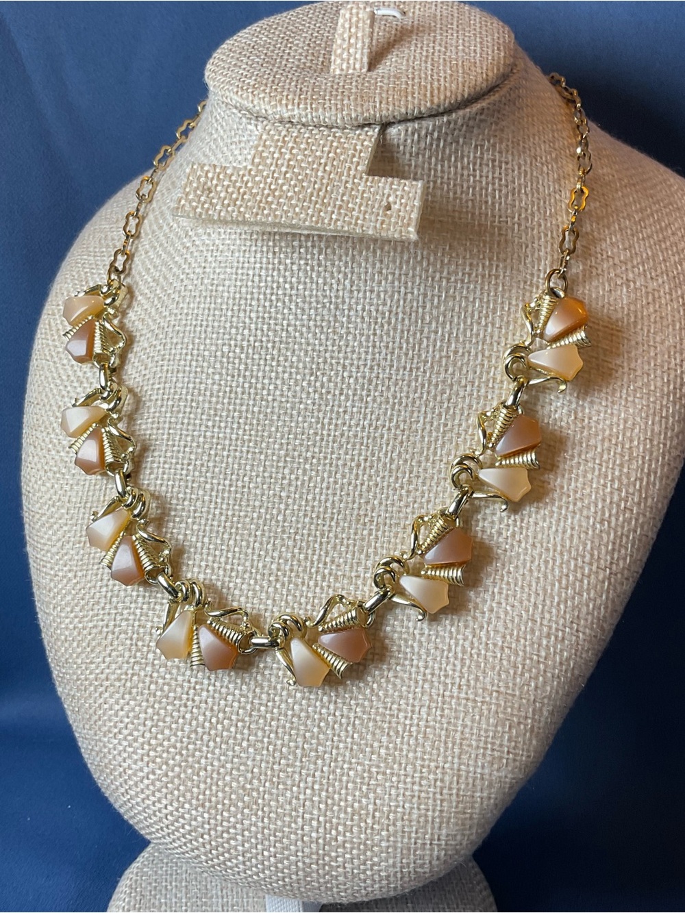 Gold-Tone Necklace with Cream Petal Accents Thermoset Style Necklace Statement